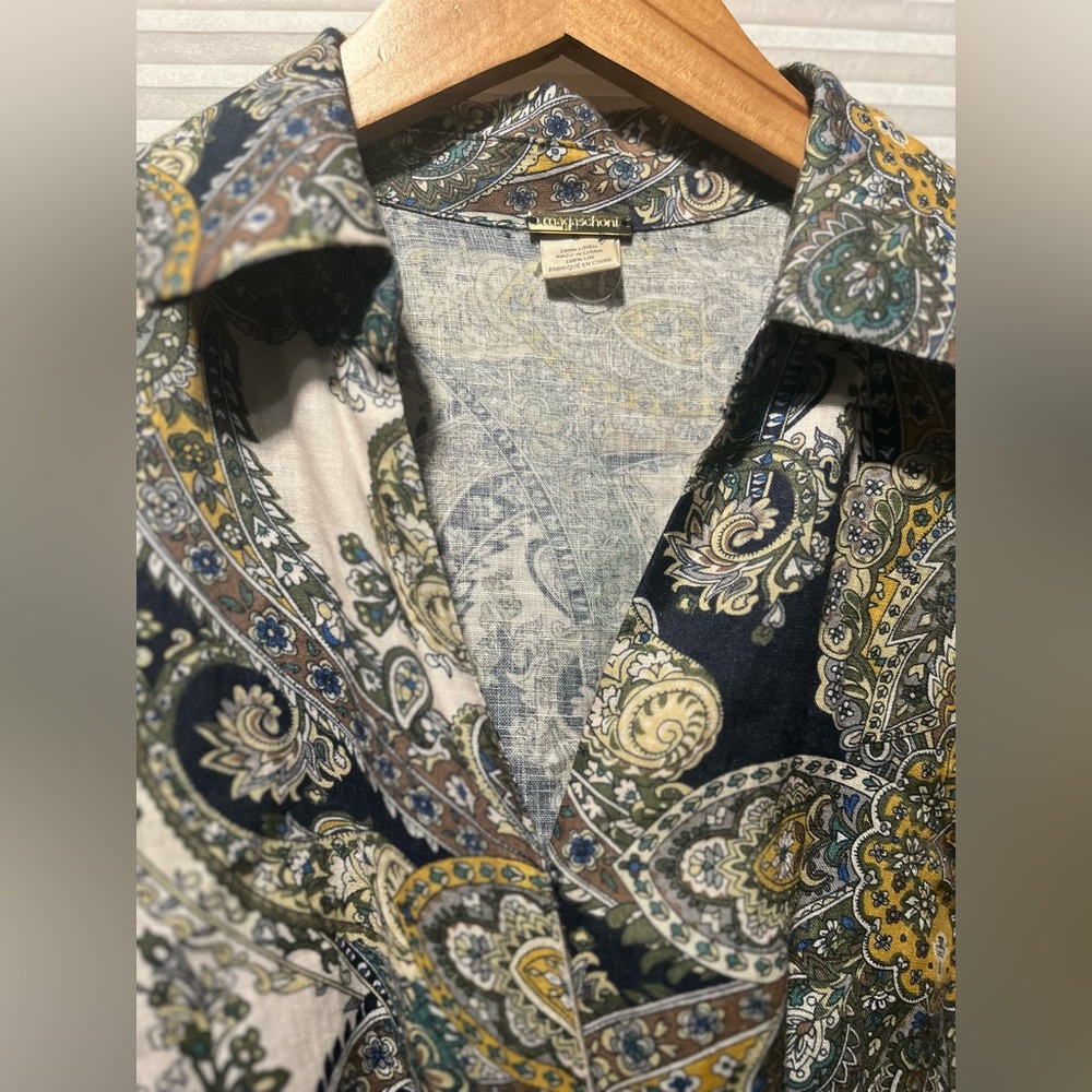 MAGASCHONI Oceanic Paisley 100% Linen Wrap Maxi Party Dress Size 6 Long Sleeve - Picture 4 of 13